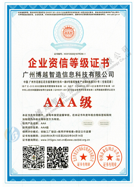 AAA級企業(yè)資信等級證書